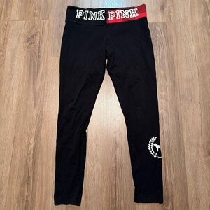 PINK Yoga Victoria’s Secret Black Leggings Red Plaid Waistband Mid Rise Large